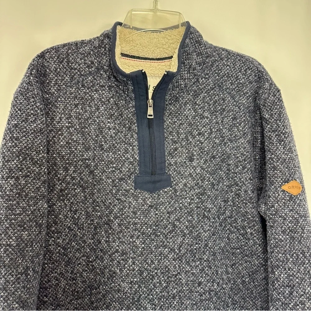 Orvis Men's Navy Blue Quarter Zip Sherpa Lined Sweater